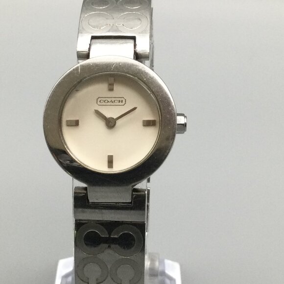 Coach Delancey Watch Women 25mm Silver Tone Logo Band New Battery 7" - Picture 1 of 16
